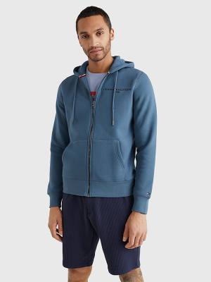 Tommy Hilfiger Logo Zip-Thru Moški Pulover s kapuco Modra | TH162GHU