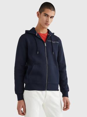 Tommy Hilfiger Logo Zip-Thru Moški Pulover s kapuco Modra | TH178GEC