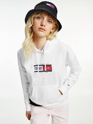 Tommy Hilfiger Logo Ženske Pulover s kapuco Bela | TH724GMP