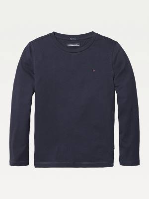 Tommy Hilfiger Long-Sleeve Organic Cotton Fantje Majice Modra | TH259PAJ