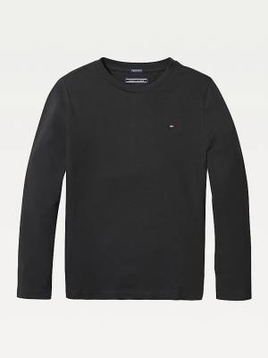 Tommy Hilfiger Long-Sleeve Organic Cotton Fantje Majice Črna | TH793PYG