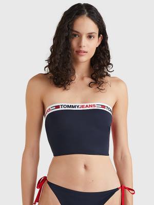 Tommy Hilfiger Longline Bandeau Bikini Top Ženske Kopalke Modra | TH768ARJ