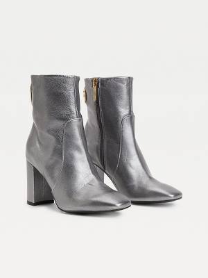 Tommy Hilfiger Metallic Leather High Heel Ženske Škornji Siva | TH015UOE