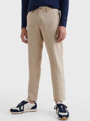 Tommy Hilfiger Modern Herringbone Tapered Fit Chino Moški Hlače Bež | TH875PRD