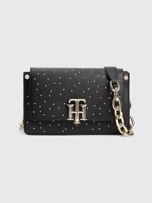 Tommy Hilfiger Monogram Lock Studded Crossover Ženske Torbice Črna | TH579QRM