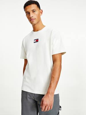 Tommy Hilfiger Organic Cotton Badge Moški Majice Bela | TH135ZDN