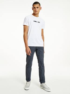 Tommy Hilfiger Organic Cotton Block Logo Moški Majice Bela | TH654PSC