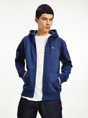 Tommy Hilfiger Organic Cotton Fleece Zip-Thru Moški Pulover s kapuco Modra | TH724VKX