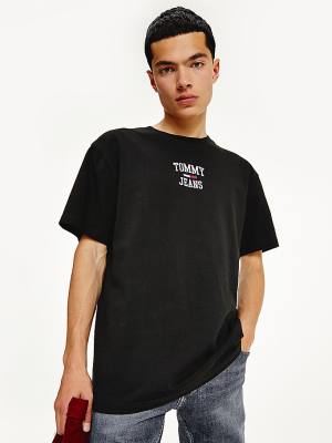 Tommy Hilfiger Organic Cotton Jersey Logo Moški Majice Črna | TH835ZUM