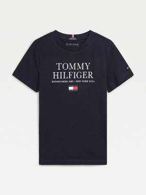 Tommy Hilfiger Organic Cotton Logo Fantje Majice Modra | TH158VEY