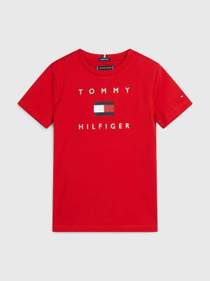 Tommy Hilfiger Organic Cotton Logo Fantje Majice Rdeča | TH183DYN