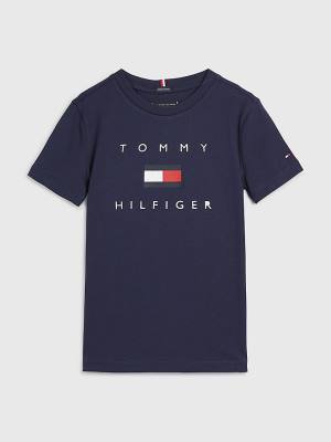 Tommy Hilfiger Organic Cotton Logo Fantje Majice Modra | TH245IJS