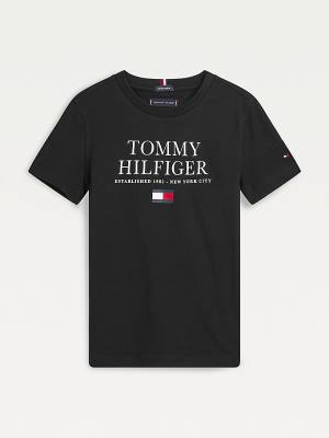 Tommy Hilfiger Organic Cotton Logo Fantje Majice Črna | TH265LWX