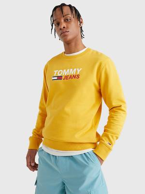 Tommy Hilfiger Organic Cotton Logo Moški Pulover Rumena | TH159BZV