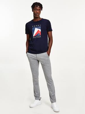 Tommy Hilfiger Organic Cotton Logo Moški Majice Modra | TH960DHE