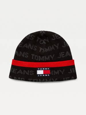 Tommy Hilfiger Organic Cotton Logo Print Beanie Moški Kapa Črna | TH674IUX