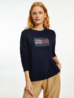 Tommy Hilfiger Organic Cotton Signature Logo Ženske Pulover Modra | TH356SXV