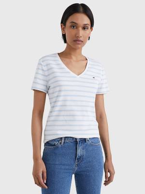 Tommy Hilfiger Organic Cotton Slim Fit V-Neck Ženske Majice Bela | TH412RGA