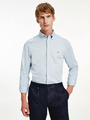 Tommy Hilfiger Organic Cotton Twill Slim Fit Moški Srajce Modra | TH908BMW