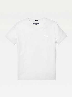 Tommy Hilfiger Organic Cotton V-Neck Fantje Majice Bela | TH810EYQ