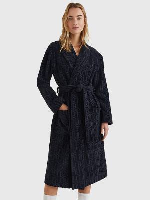 Tommy Hilfiger Original Monogram Bathrobe Ženske Pižama Modra | TH064AFD