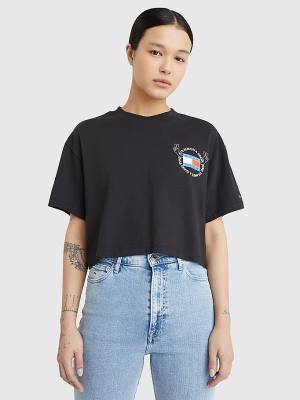 Tommy Hilfiger Oversized Cropped Slogan Ženske Majice Črna | TH257VJZ