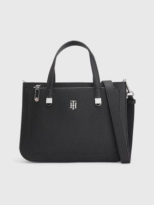 Tommy Hilfiger Pebble Grain Satchel Ženske Torbice Črna | TH713YUZ