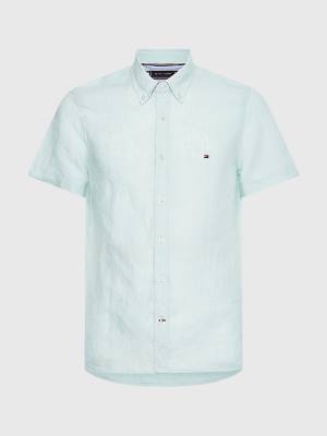 Tommy Hilfiger Pigment-Dyed Short Sleeve Linen Moški Srajce Zelena | TH041HVE