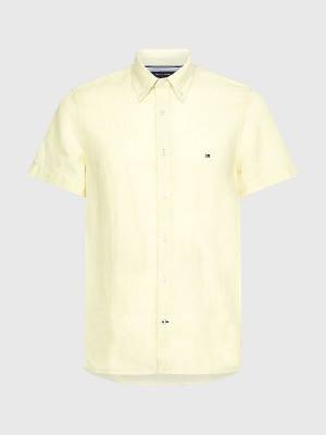 Tommy Hilfiger Pigment-Dyed Short Sleeve Linen Moški Srajce Rumena | TH154XJG