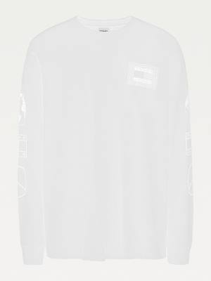 Tommy Hilfiger Plus Long Sleeve Recycled Cotton Moški Majice Bela | TH142ZIL