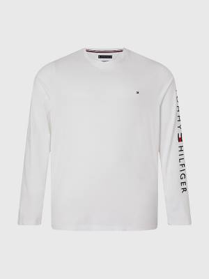 Tommy Hilfiger Plus Organic Jersey Logo Long Sleeve Moški Majice Bela | TH782AVI