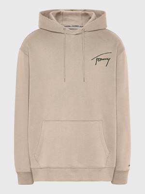 Tommy Hilfiger Plus Signature Logo Relaxed Fit Moški Pulover s kapuco Bež | TH629HQZ