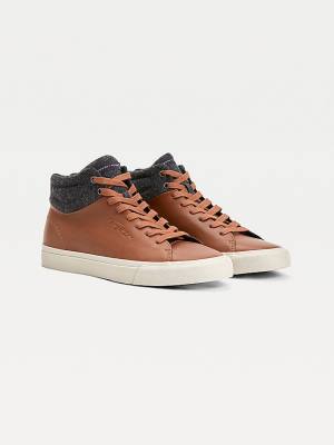 Tommy Hilfiger Premium Leather Signature High-Top Moški Superge Rjav | TH820EML