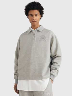 Tommy Hilfiger Prep Crest Quarter-Zip Moški Pulover Siva | TH549VGW