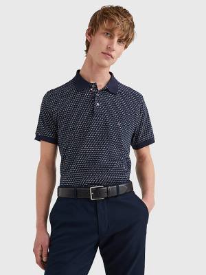 Tommy Hilfiger Print Regular Fit Moški Polo Majica Modra | TH013AZY