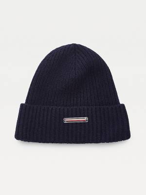 Tommy Hilfiger Pure Cashmere Rib-Knit Beanie Moški Kapa Modra | TH417EGD