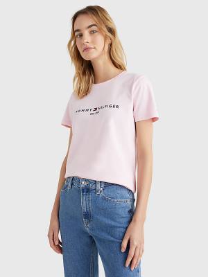 Tommy Hilfiger Pure Organic Cotton Logo Ženske Majice Roza | TH759SIE