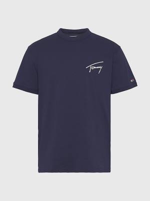 Tommy Hilfiger Recycled Cotton Signature Logo Moški Majice Modra | TH981GJM