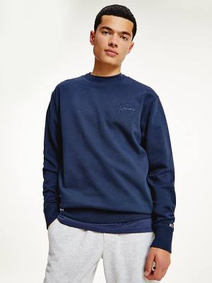 Tommy Hilfiger Recycled Signature Logo Relaxed Moški Pulover Modra | TH760IGZ