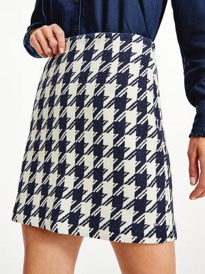 Tommy Hilfiger Recycled Wool Jacquard Houndstooth Mini Ženske Krilo Modra | TH589SYR