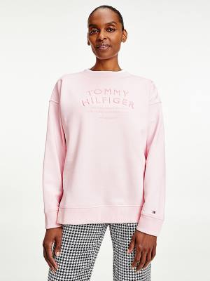 Tommy Hilfiger Relaxed Fit Text Embroidery Ženske Pulover Roza | TH719ZDI