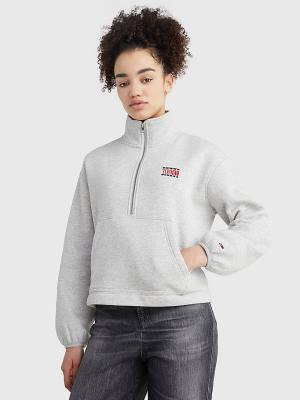 Tommy Hilfiger Relaxed Timeless Tommy Logo Half-Zip Sweatshirt Ženske Pulover s kapuco Siva | TH621QDT