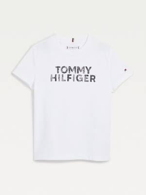 Tommy Hilfiger Reptile Print Logo Recycled Dekleta Majice Bela | TH146OIB