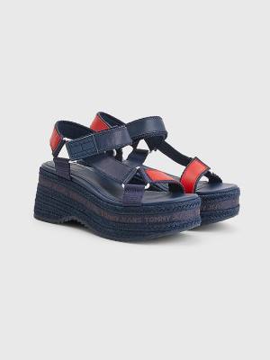 Tommy Hilfiger Rope Wedge Heel Leather Ženske Sandali Modra | TH852LQM