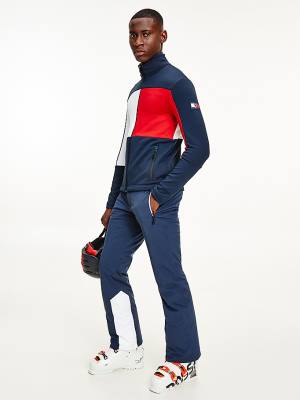 Tommy Hilfiger Rossignol Colour-Blocked Zip-Thru Base Layer Moški Pulover Modra | TH908NRC