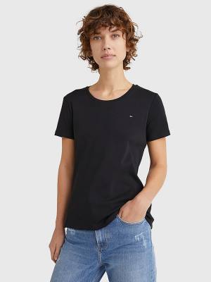 Tommy Hilfiger Round Neck Slim Fit Ženske Majice Črna | TH493KSN