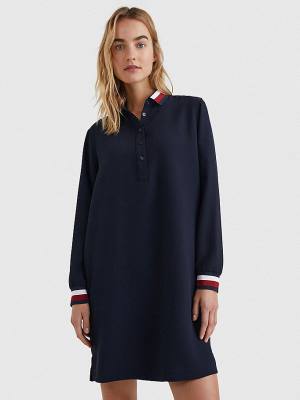 Tommy Hilfiger Signature Detail Crepe Shift Ženske Obleke Modra | TH908ZNM