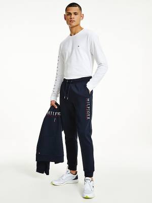 Tommy Hilfiger Signature Leg Logo Joggers Moški Hlače Modra | TH982NVK