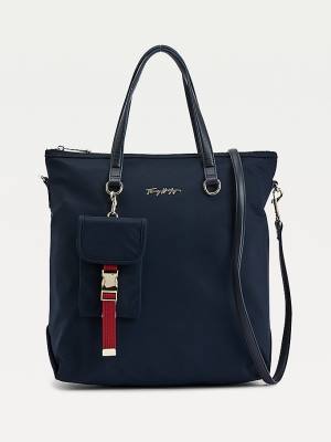 Tommy Hilfiger Signature Logo Tote Ženske Torbice Modra | TH493TKX