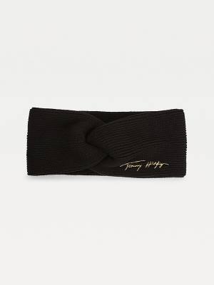 Tommy Hilfiger Signature Rib Knit Twist Headband Ženske Kapa Črna | TH652KWR